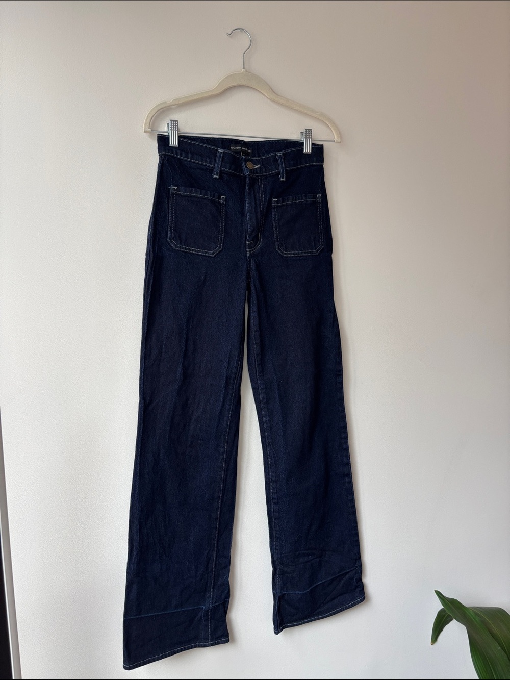 Good American Dark Blue Wide-Leg Jeans with Front Patch Pockets
